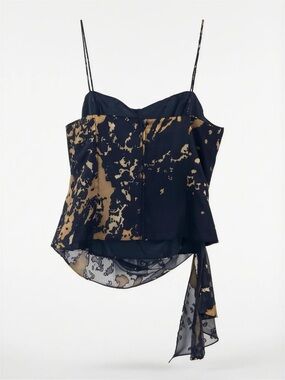 Women’s Asymmetric Spaghetti-Strap Corset Top in Black and Gold NWT Size L-XL